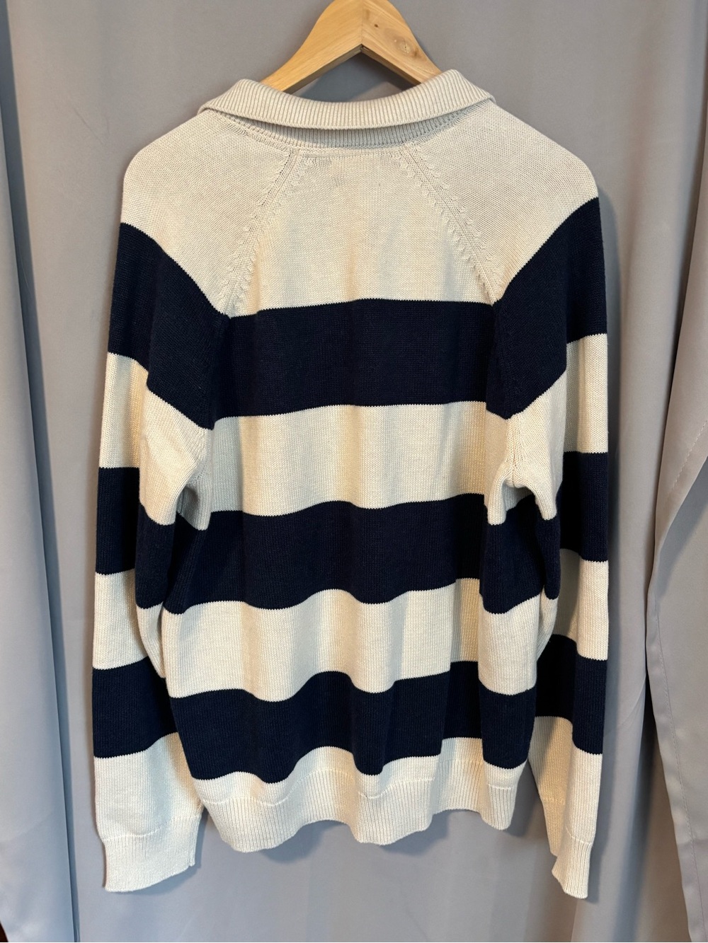 L.L. Bean Men’s Navy & White Striped Cotton Cashmere Rugby Sweater size XL - Picture 5 of 5